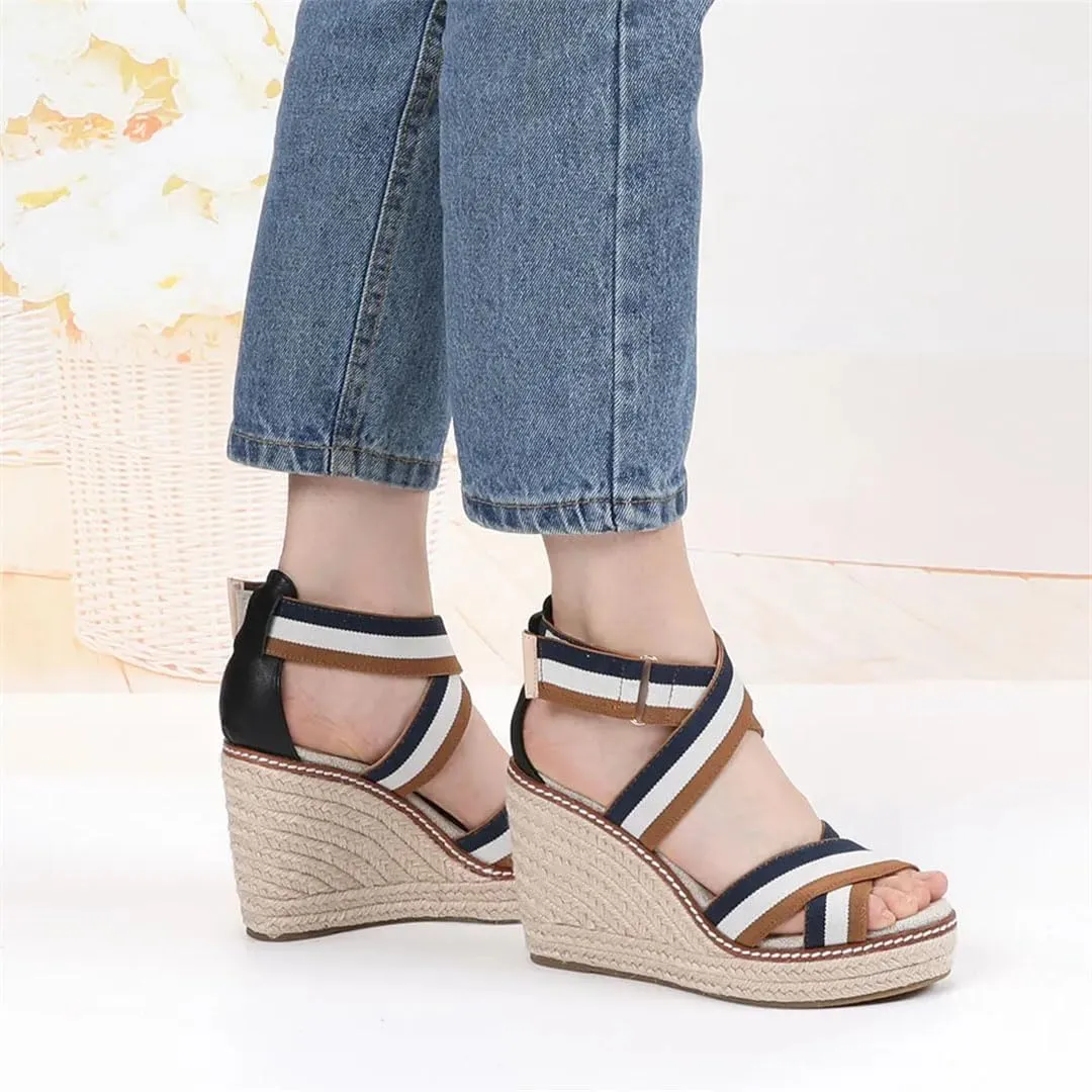 Women's Strap Microfiber Wedge Sandals High Heels Open Toe Summer Gladiator Casual Wedge Shoes