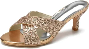 Women's Stylish Open-Heel Low Kitten Stilettos Sexy Dress Pumps & Sandals for Evening Parties, Proms & Dances