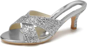 Women's Stylish Open-Heel Low Kitten Stilettos Sexy Dress Pumps & Sandals for Evening Parties, Proms & Dances
