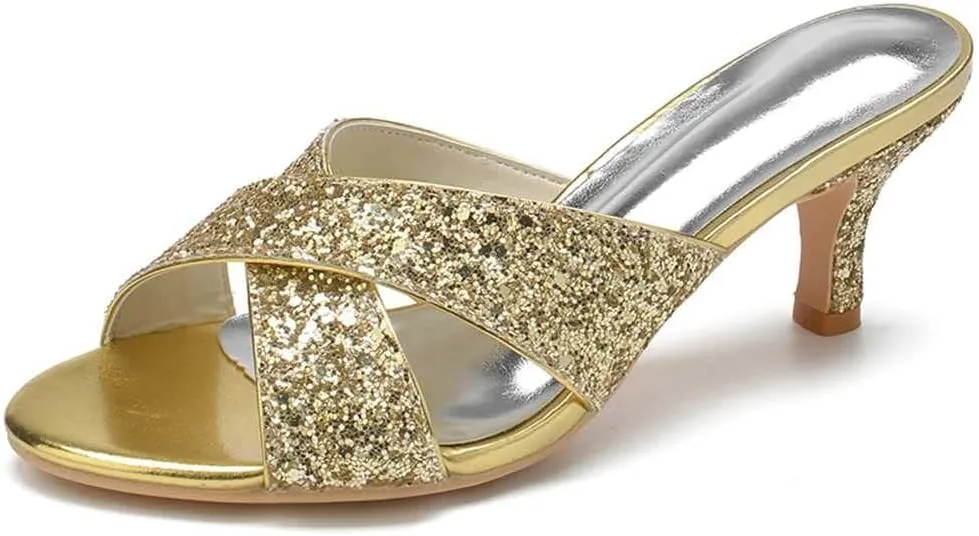 Women's Stylish Open-Heel Low Kitten Stilettos Sexy Dress Pumps & Sandals for Evening Parties, Proms & Dances