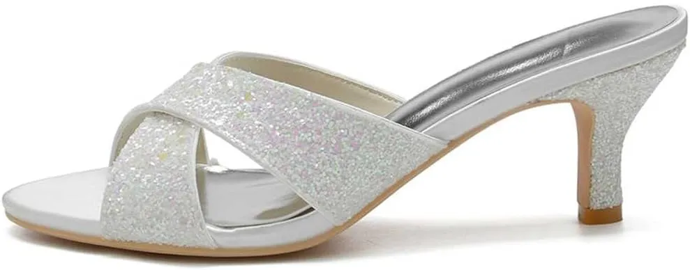 Women's Stylish Open-Heel Low Kitten Stilettos Sexy Dress Pumps & Sandals for Evening Parties, Proms & Dances