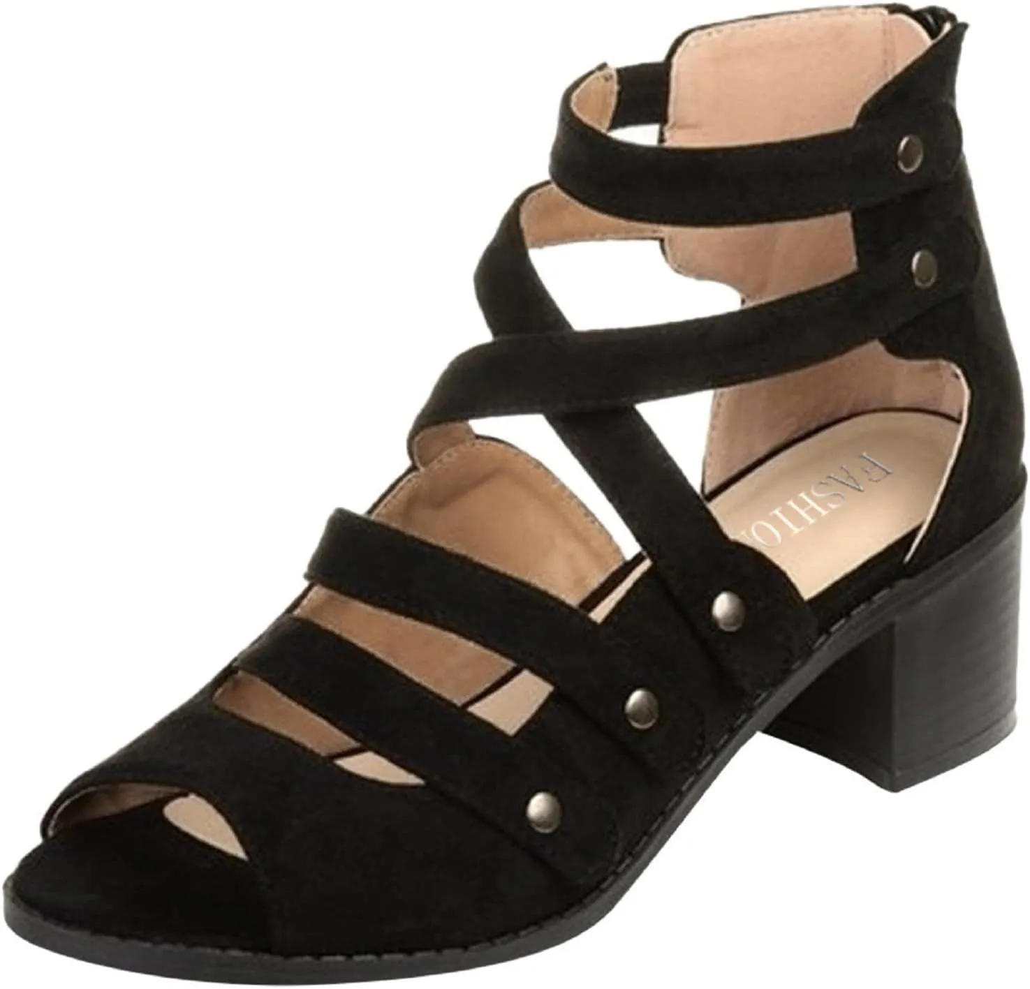 Women's Summer Hollow Shoes High Heels Side Zip Bow Fish Mouth Casual Sandals