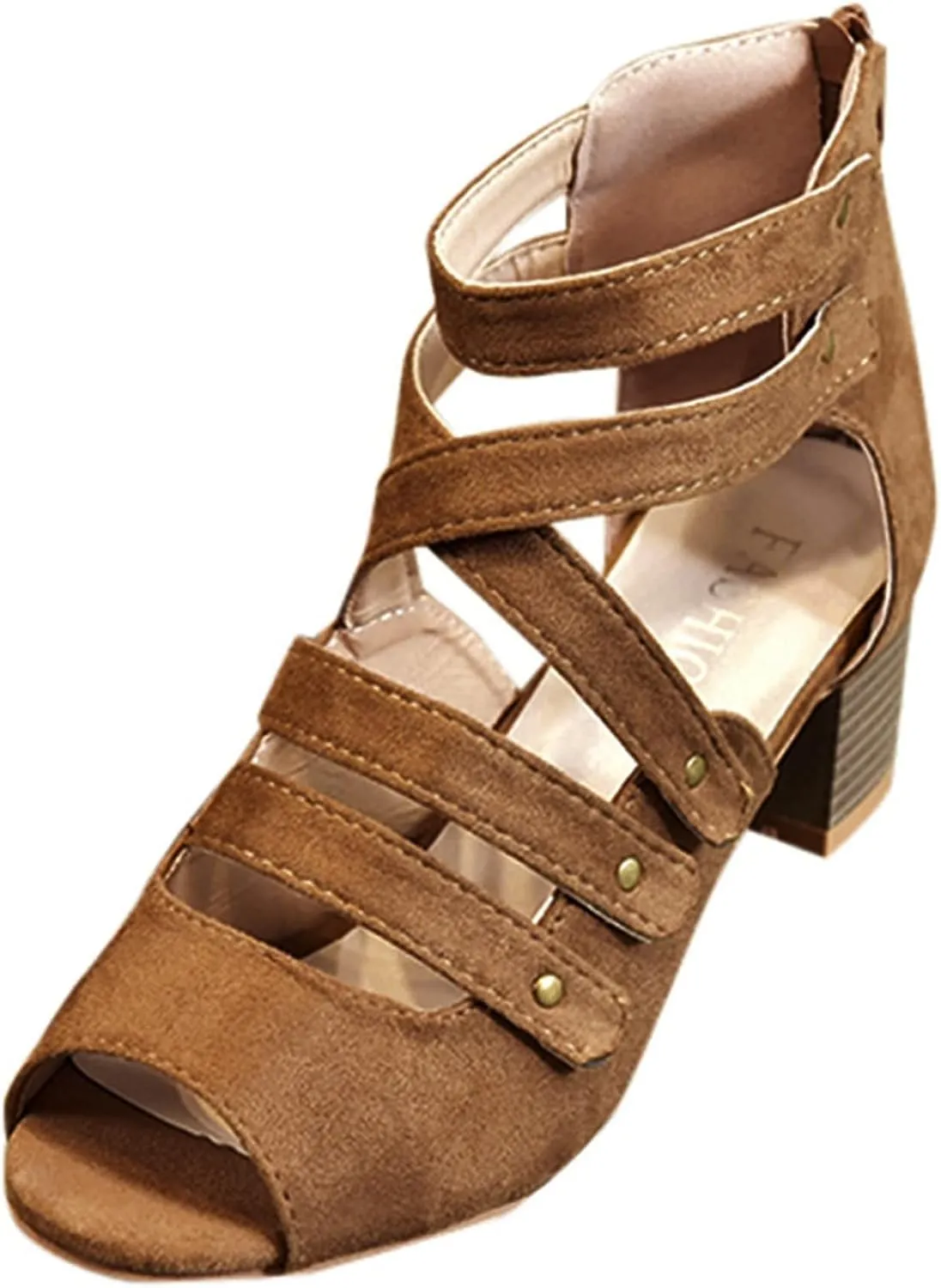 Women's Summer Hollow Shoes High Heels Side Zip Bow Fish Mouth Casual Sandals