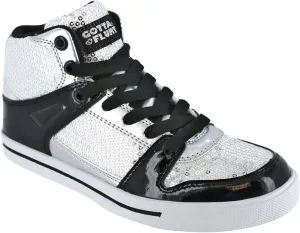 Women's Swerve Mid Top Sequin Fashion Dance School Student Sneakers Lace-Up Shoes for Women