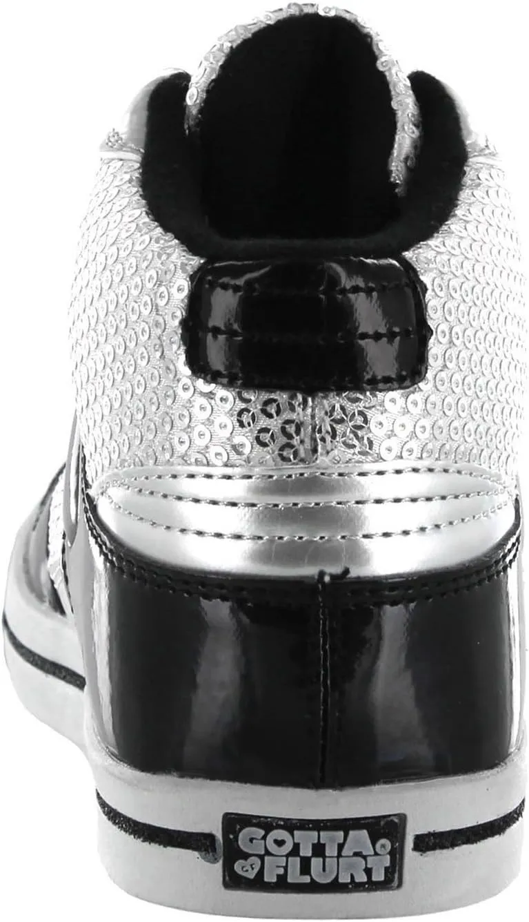 Women's Swerve Mid Top Sequin Fashion Dance School Student Sneakers Lace-Up Shoes for Women