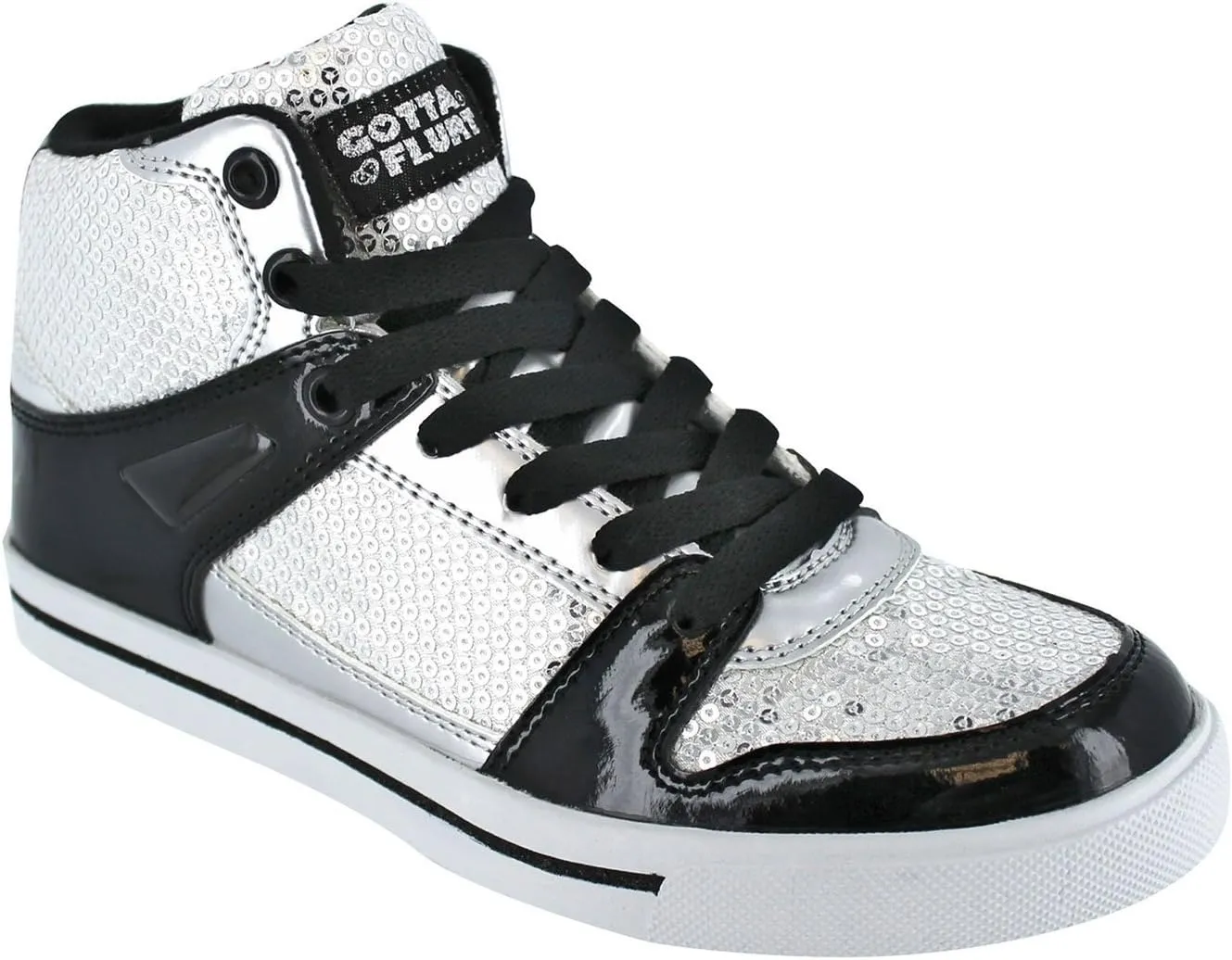 Women's Swerve Mid Top Sequin Fashion Dance School Student Sneakers Lace-Up Shoes for Women