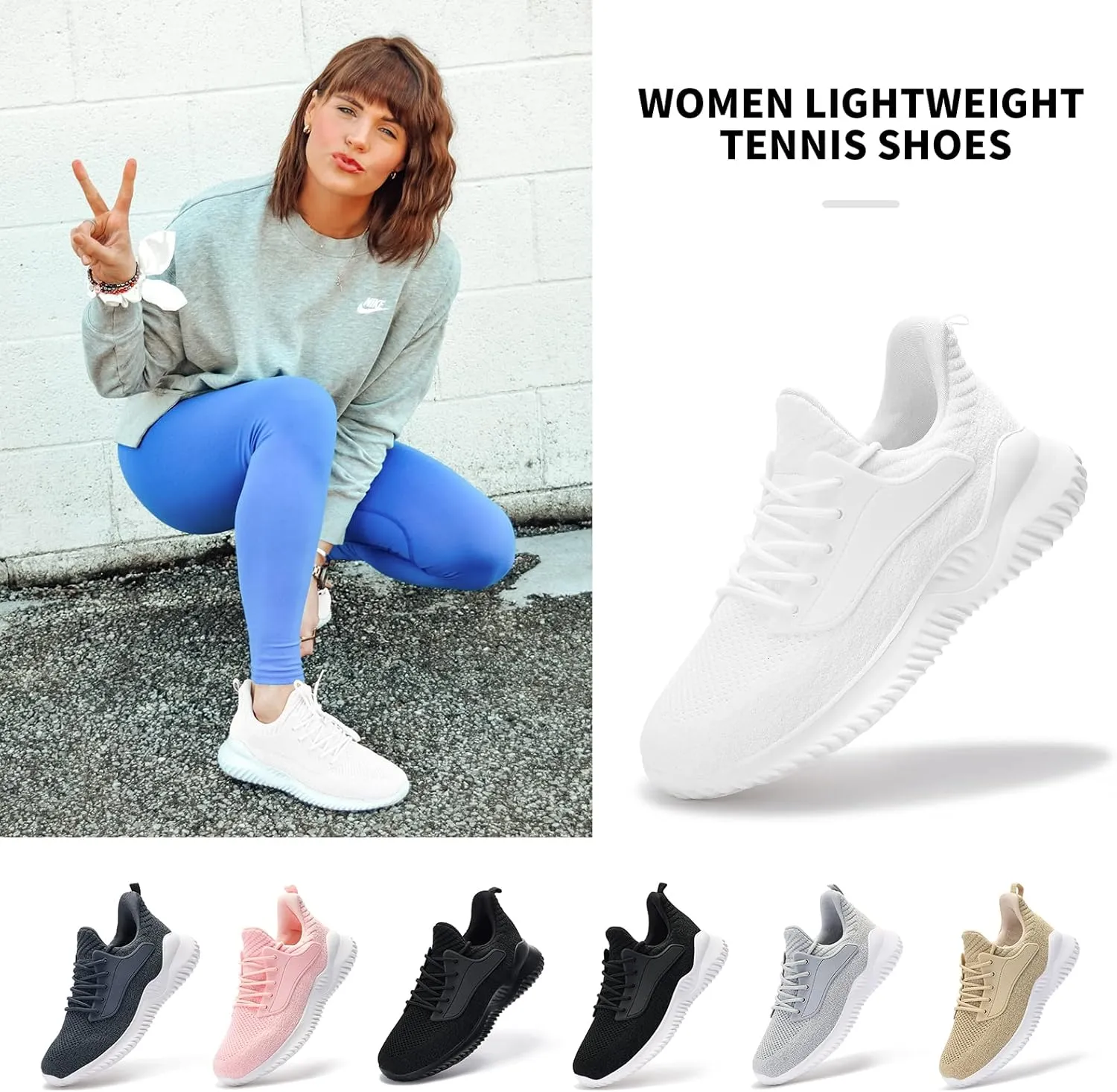 Womens Tennis Shoes Walking Sneakers - Memory Foam Running Slip On Gym Athletic Workout Nursing Comfort Work Shoe Lightweight