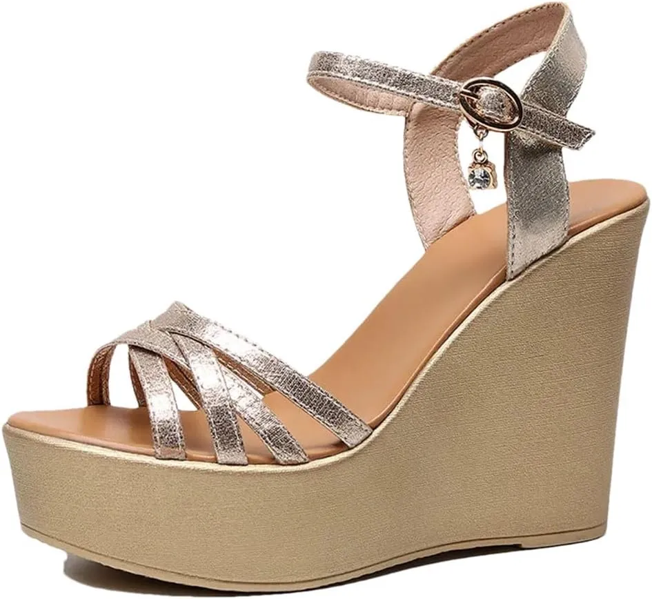 Women's Thick Bottom Wedge Sandals With Ankle Strap 5-8Cm High Heel Open Toe Platform Shoes