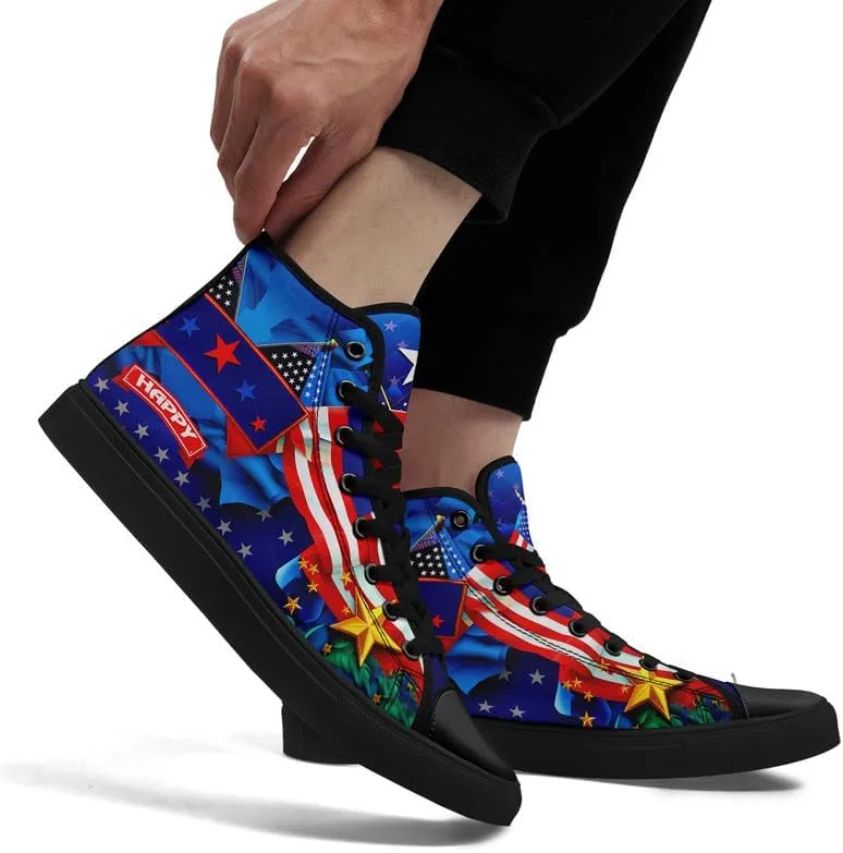 Women's USA Flag Sneaker Fashion Men's Patriotic Canvas High Top Casual Shoes Unisex Breathable Trendy College Preppy Shoes