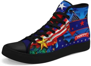 Women's USA Flag Sneaker Fashion Men's Patriotic Canvas High Top Casual Shoes Unisex Breathable Trendy College Preppy Shoes