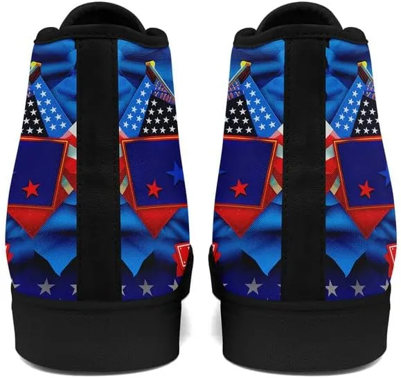 Women's USA Flag Sneaker Fashion Men's Patriotic Canvas High Top Casual Shoes Unisex Breathable Trendy College Preppy Shoes