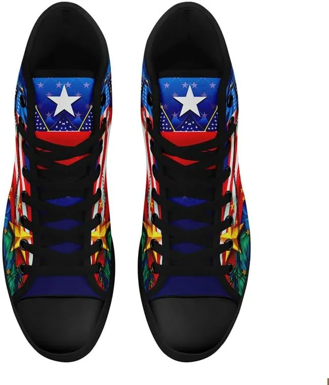 Women's USA Flag Sneaker Fashion Men's Patriotic Canvas High Top Casual Shoes Unisex Breathable Trendy College Preppy Shoes