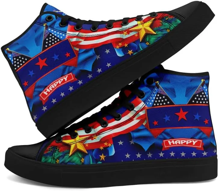 Women's USA Flag Sneaker Fashion Men's Patriotic Canvas High Top Casual Shoes Unisex Breathable Trendy College Preppy Shoes