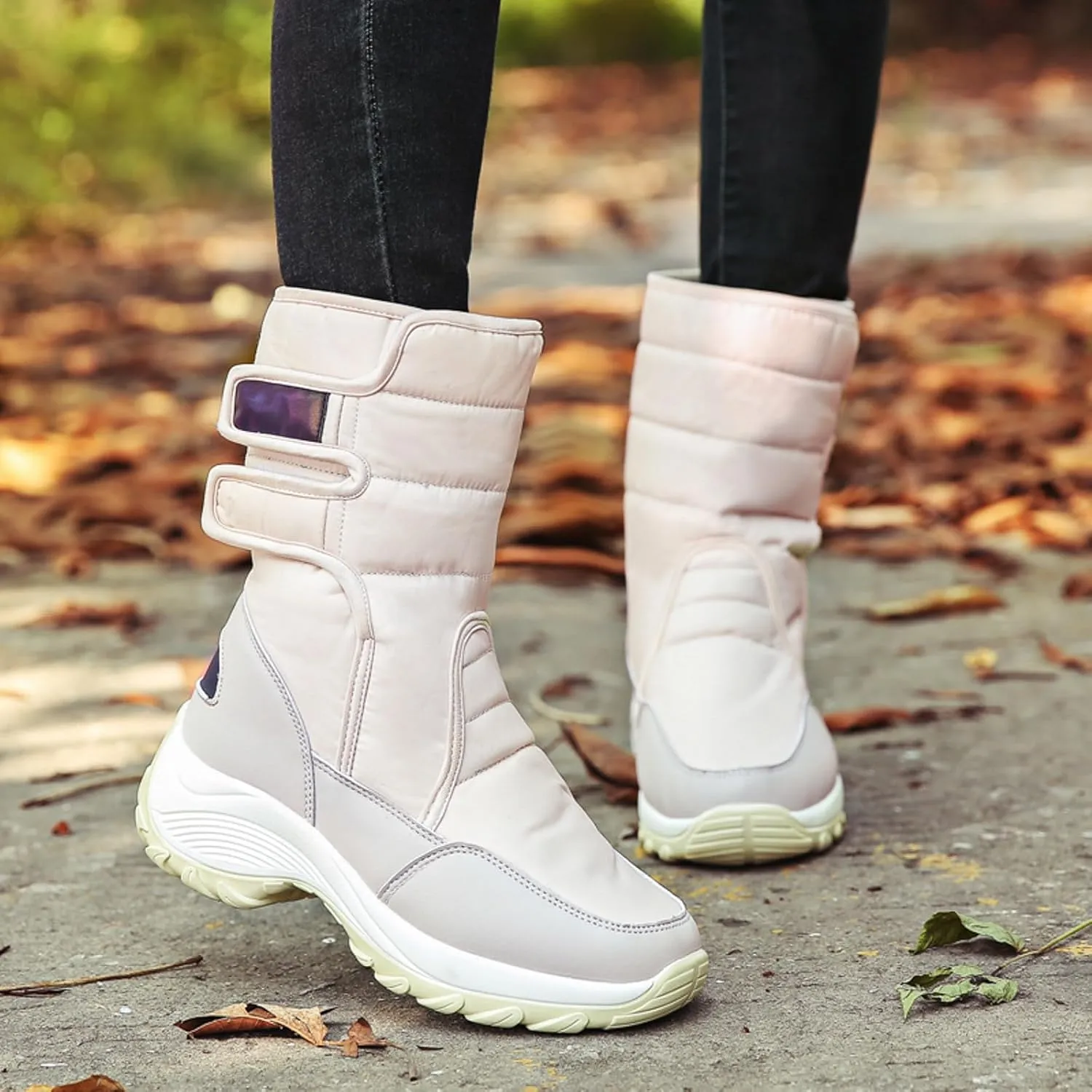 Women's Waterproof Snow Boot Fur Lined Boots Mid Calf Boots Anti-Slip Warm Boots Winter Boots Wide Width Ski Boots