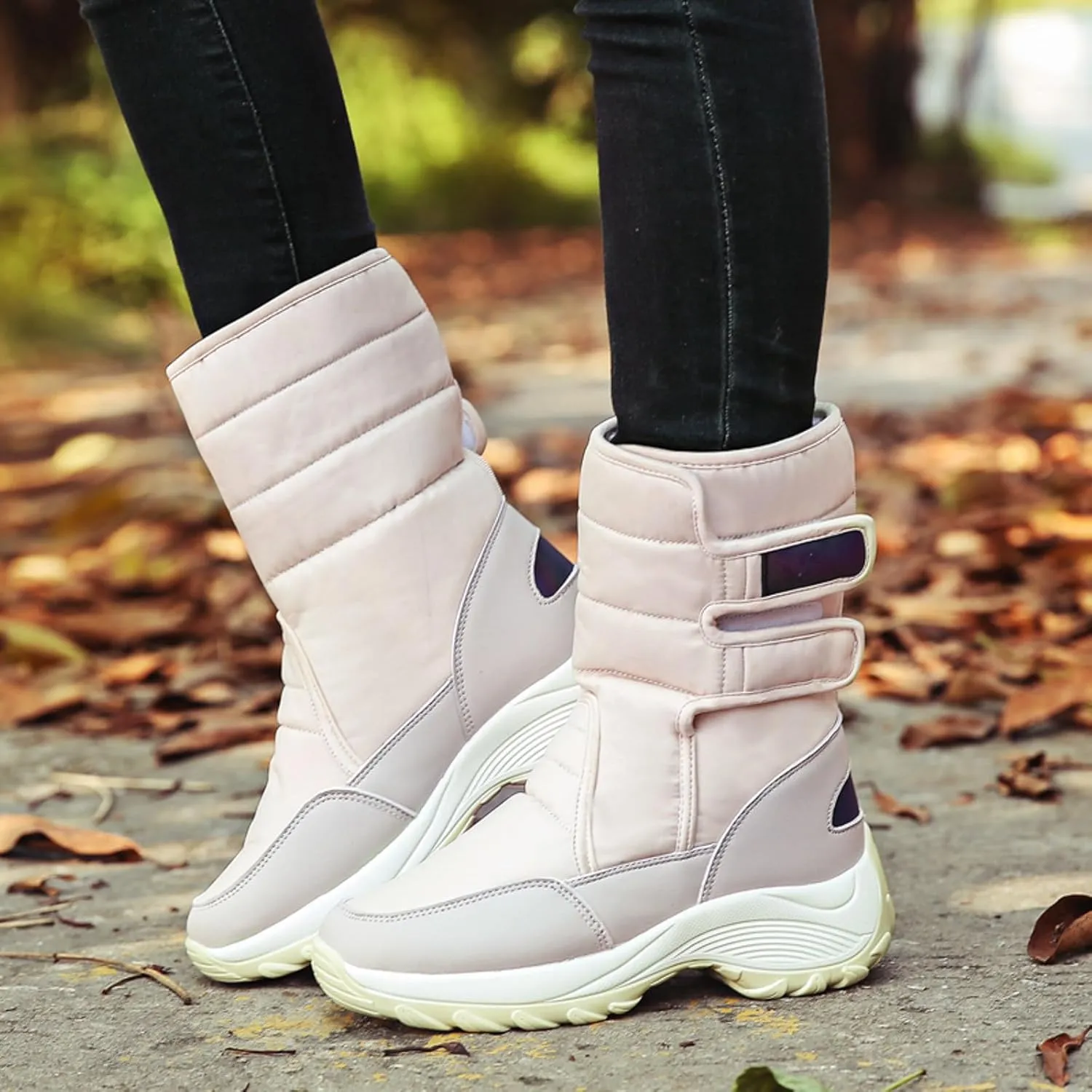 Women's Waterproof Snow Boot Fur Lined Boots Mid Calf Boots Anti-Slip Warm Boots Winter Boots Wide Width Ski Boots