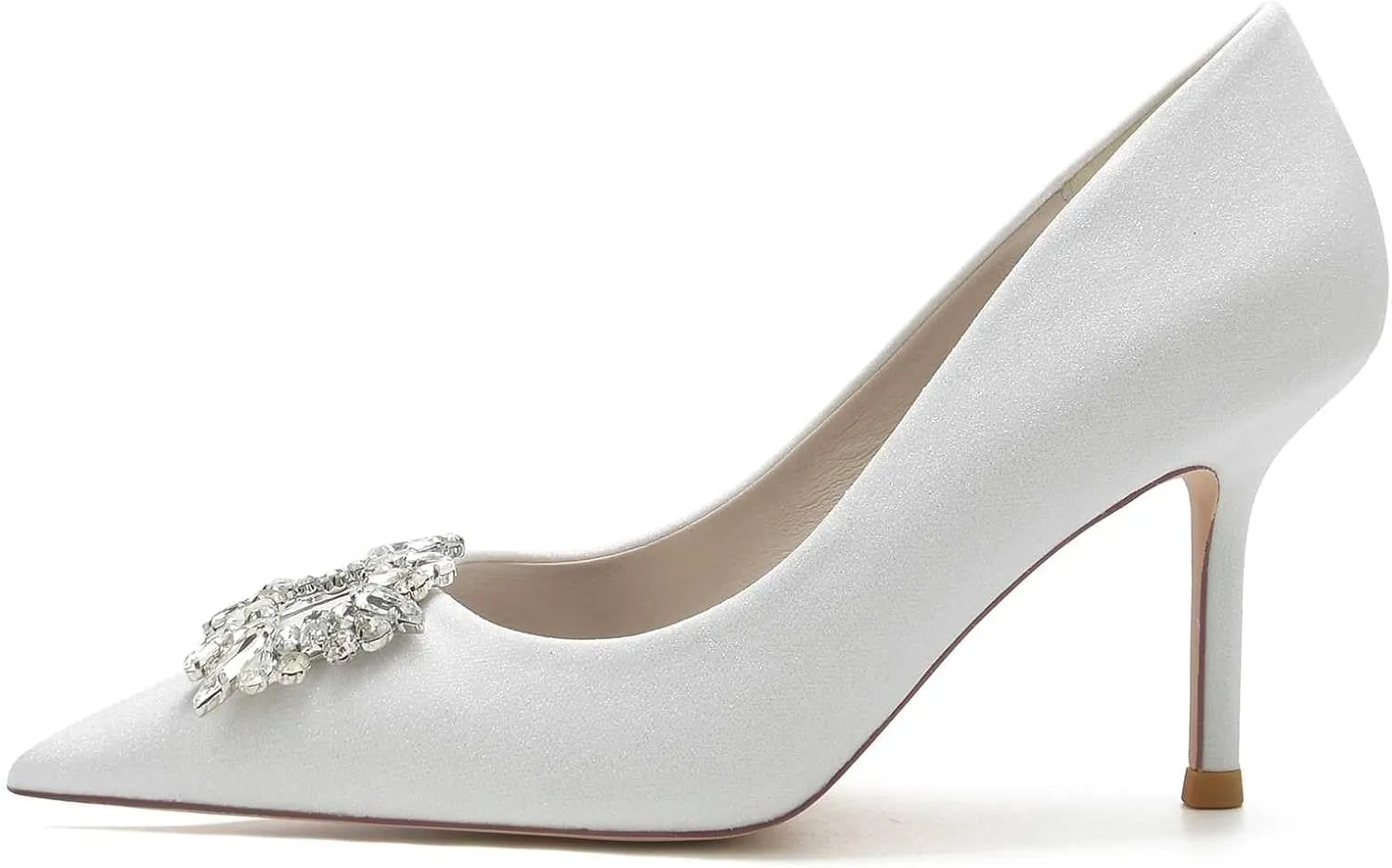 Women's Wedding High Heels Closed Toe Satin Rhinestone Kitten Heels,Pointed Toe Head Slip On Pumps High Heeled Prom Dress Shoes