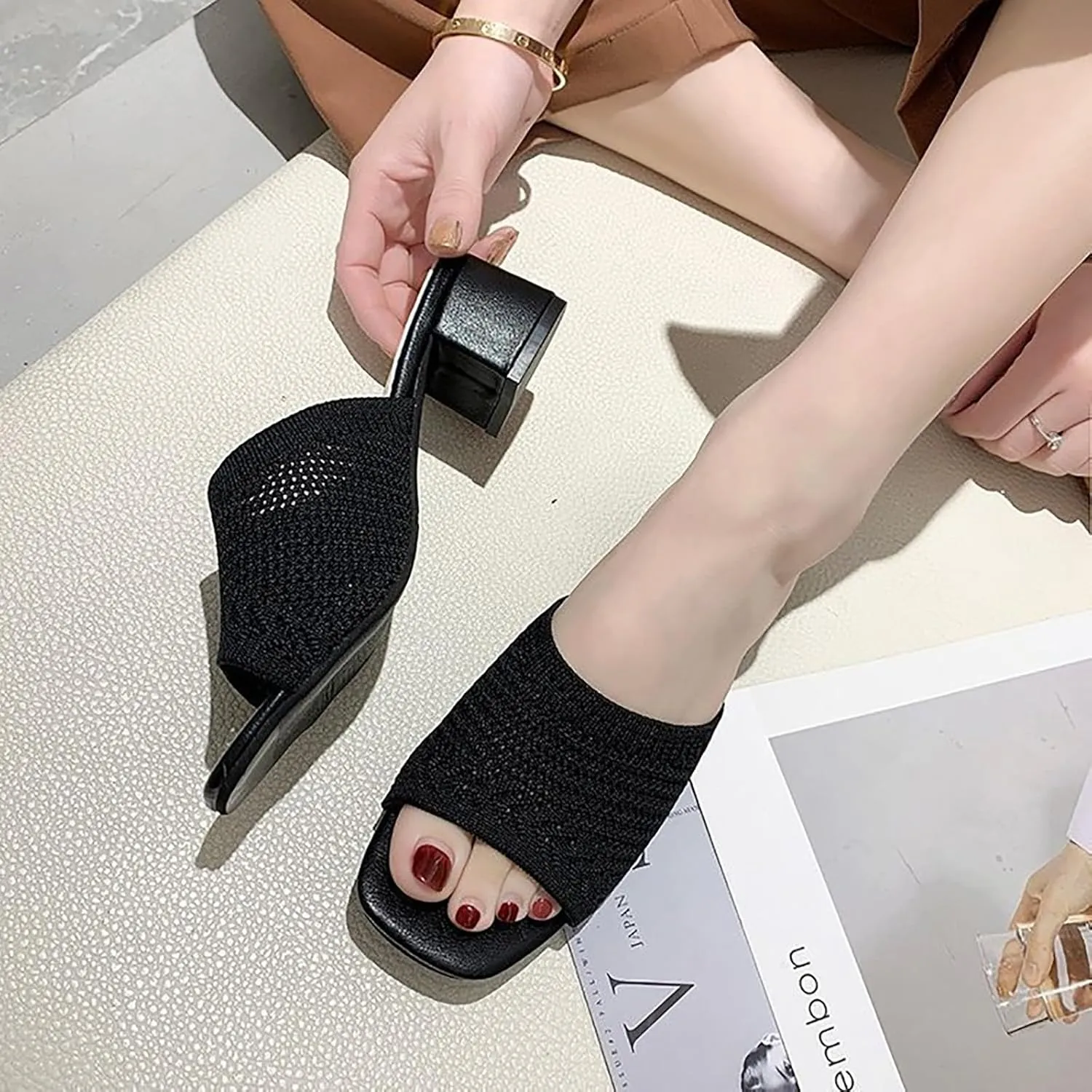 Womens Wedding Party Heels Open Toe Strappy Sandals Chunky Heel Ankle Strap Dress Shoes