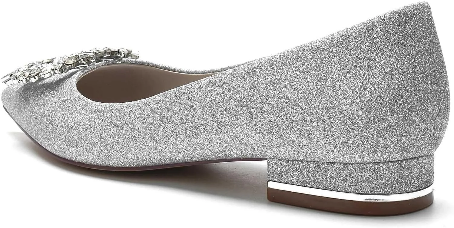 Womens Wedding Shoes Low Heel for Women - Slip On Chunky Heels Dress Shoes for Women 0.98 Inch Rhinestone Wedding Heels for Prom Party Bridal Pump Shoes Silver, 11(White,7)