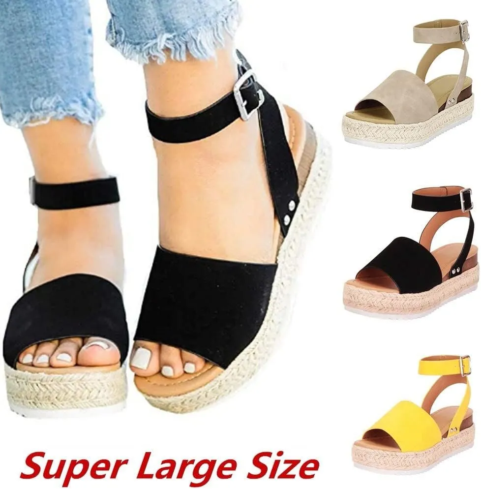 Womens Wedge Platform Espadrille Ankle Strap Clip Toe Summer Casual Sandals Boho Beach Shoes Flip Flops