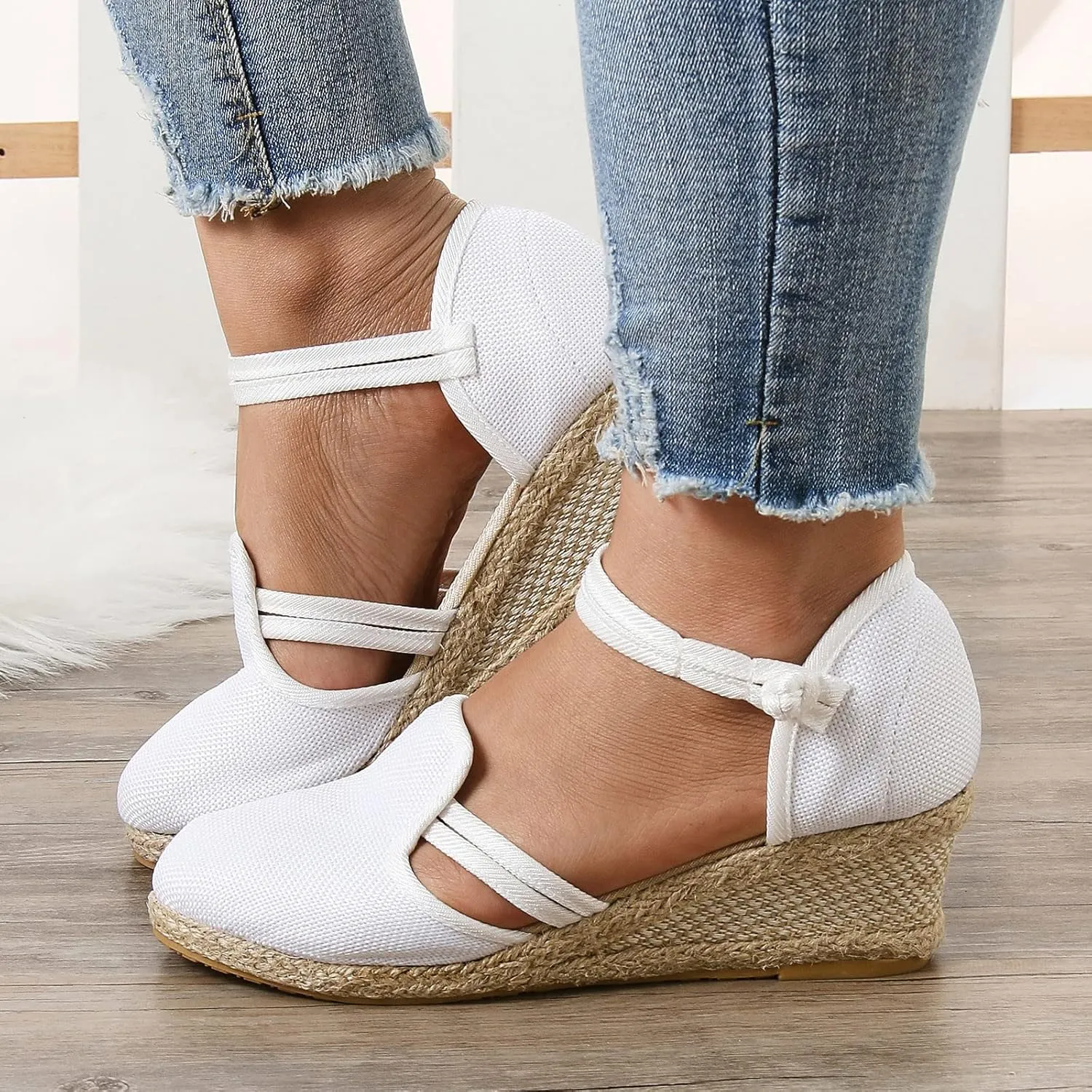 Womens Wedge Platform Espadrille Ankle Strap Clip Toe Summer Casual Sandals Boho Beach Shoes Flip Flops