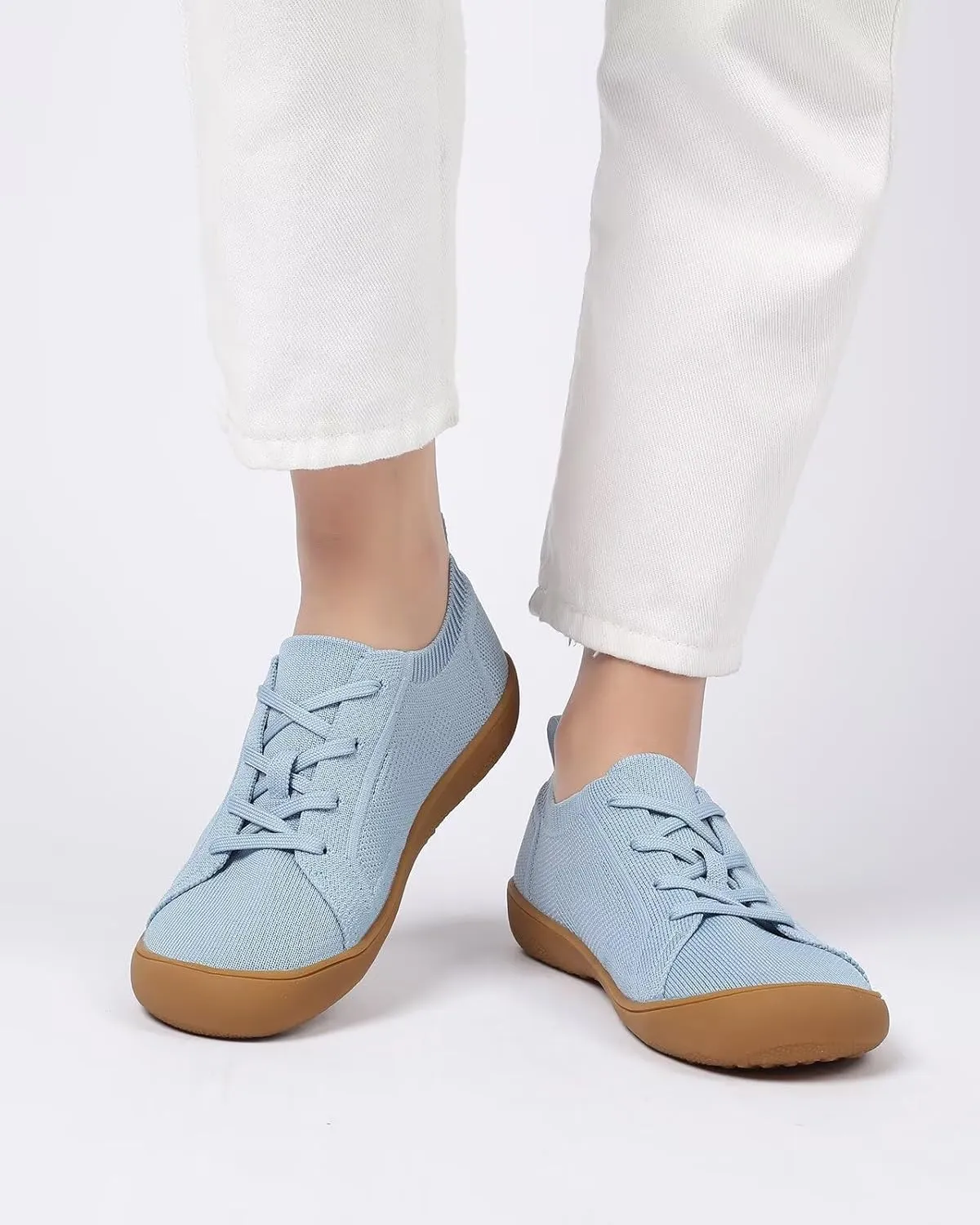 Women's Wide Toe Minimalist Barefoot Walking Shoes Comfort Low Top Knit Lace-up Sneakers Casual Outdoor Tennis Shoes