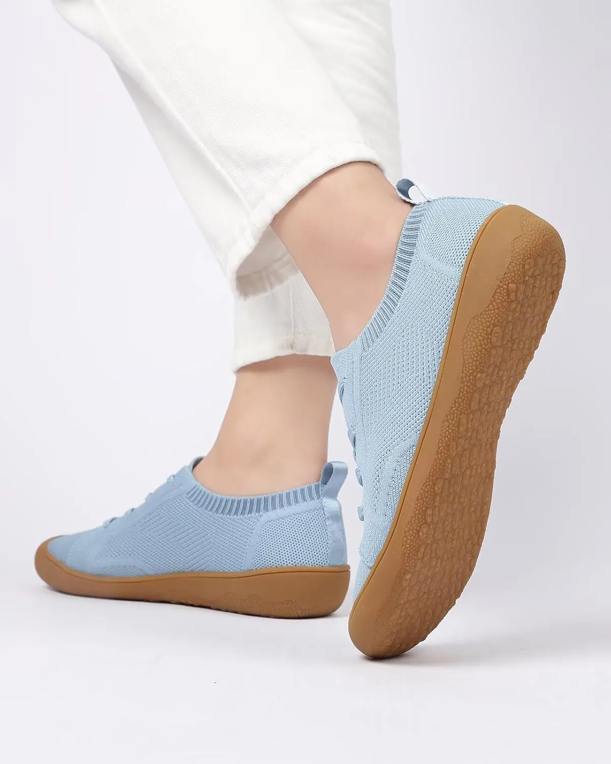 Women's Wide Toe Minimalist Barefoot Walking Shoes Comfort Low Top Knit Lace-up Sneakers Casual Outdoor Tennis Shoes