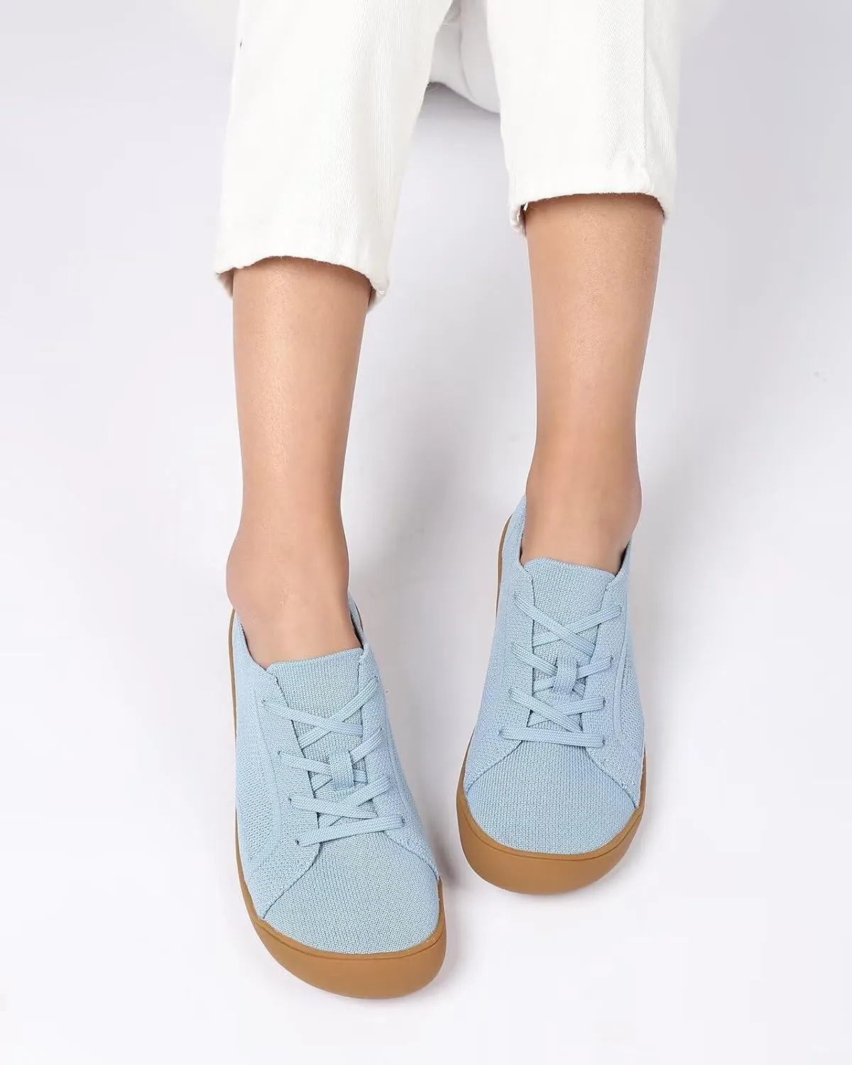 Women's Wide Toe Minimalist Barefoot Walking Shoes Comfort Low Top Knit Lace-up Sneakers Casual Outdoor Tennis Shoes