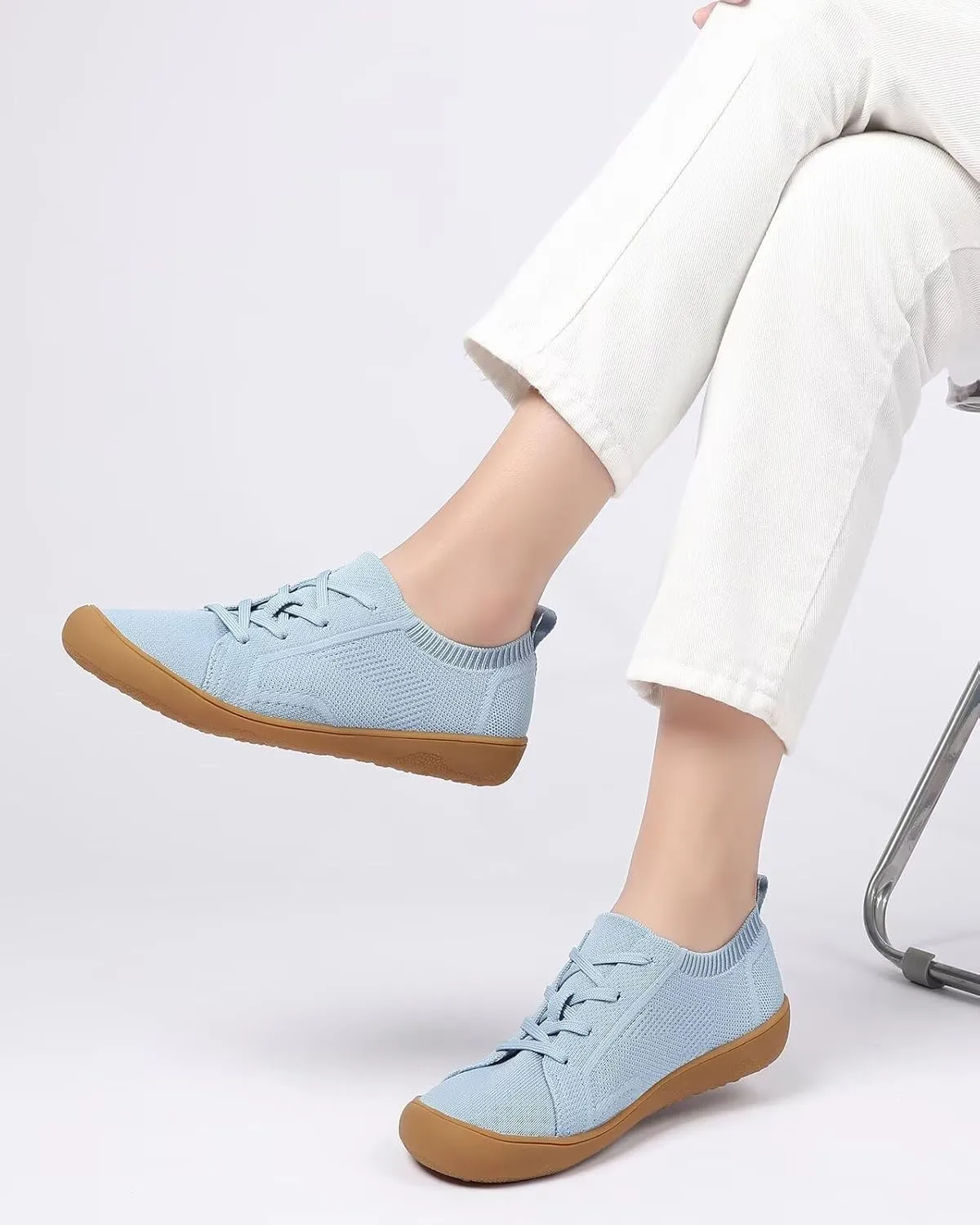Women's Wide Toe Minimalist Barefoot Walking Shoes Comfort Low Top Knit Lace-up Sneakers Casual Outdoor Tennis Shoes
