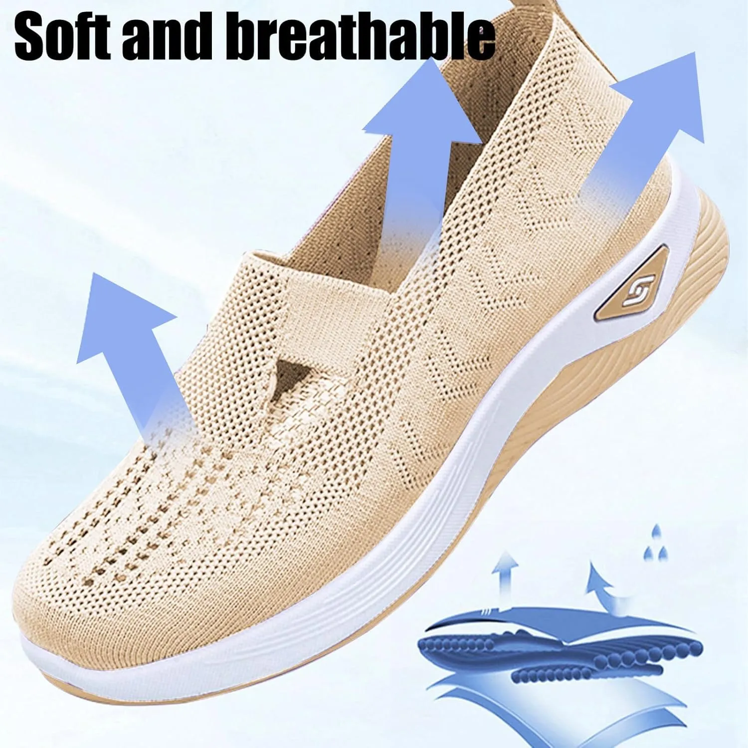 Women's Woven Orthopedic Breathable Soft Shoes Ortho Walking Non-Slip Arch Support Walking Slip on Shoes Comfort Casual Running Diabetic Foam Sneakers Mesh Up Running Going Out Flat Sneaker