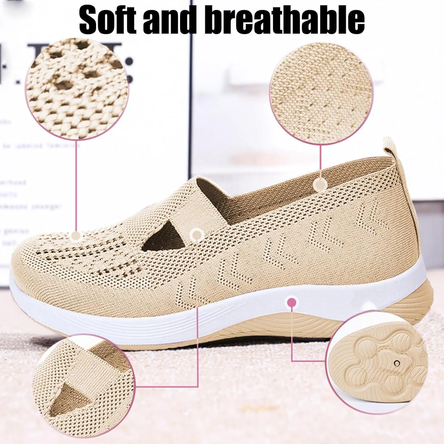 Women's Woven Orthopedic Breathable Soft Shoes Ortho Walking Non-Slip Arch Support Walking Slip on Shoes Comfort Casual Running Diabetic Foam Sneakers Mesh Up Running Going Out Flat Sneaker