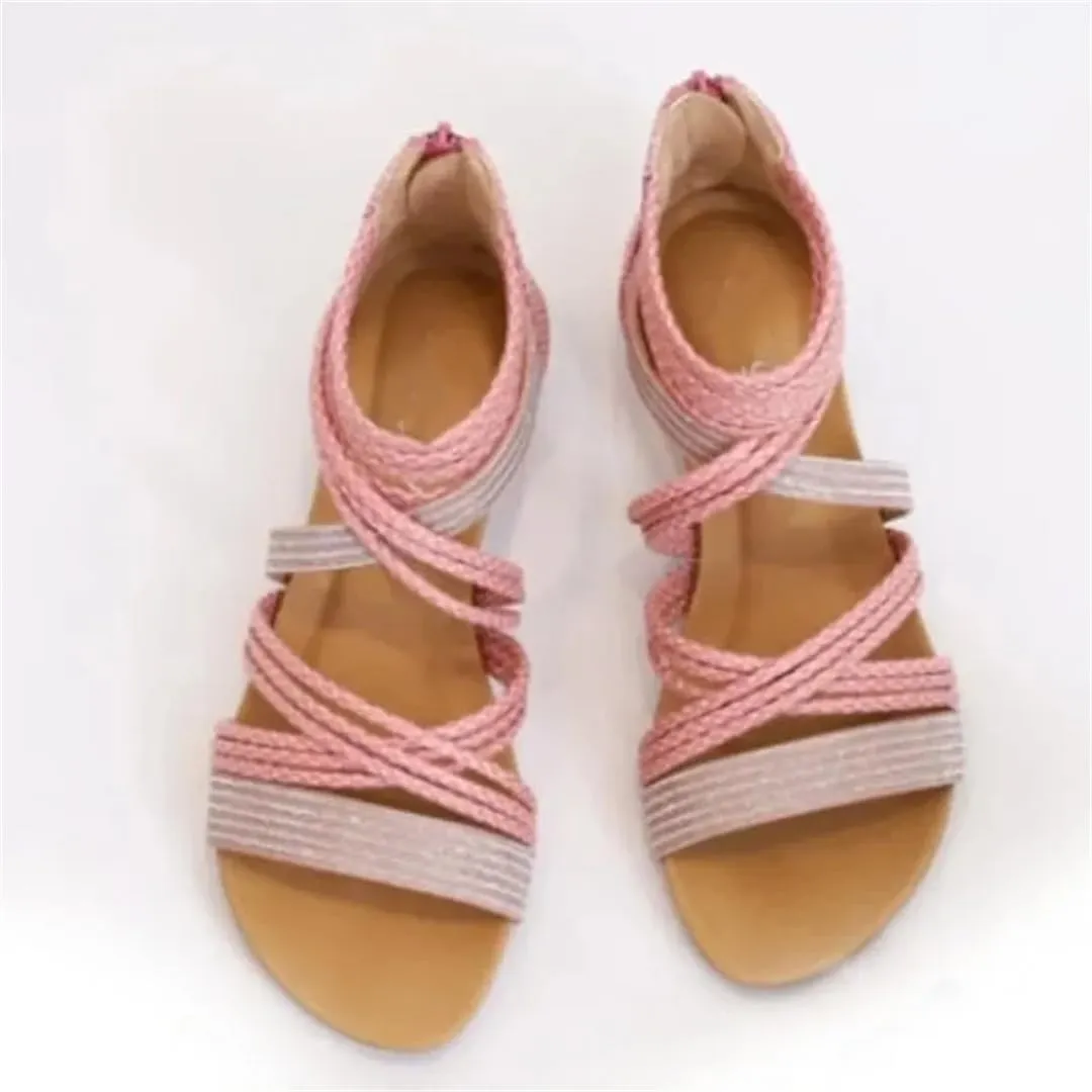 Womens Zip Back Strap Wedge Heel Open Side Vamp Gladiator Sandals PU Upper Bohemian Summer Sandals