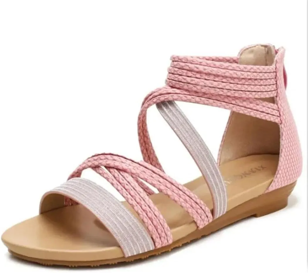 Womens Zip Back Strap Wedge Heel Open Side Vamp Gladiator Sandals PU Upper Bohemian Summer Sandals