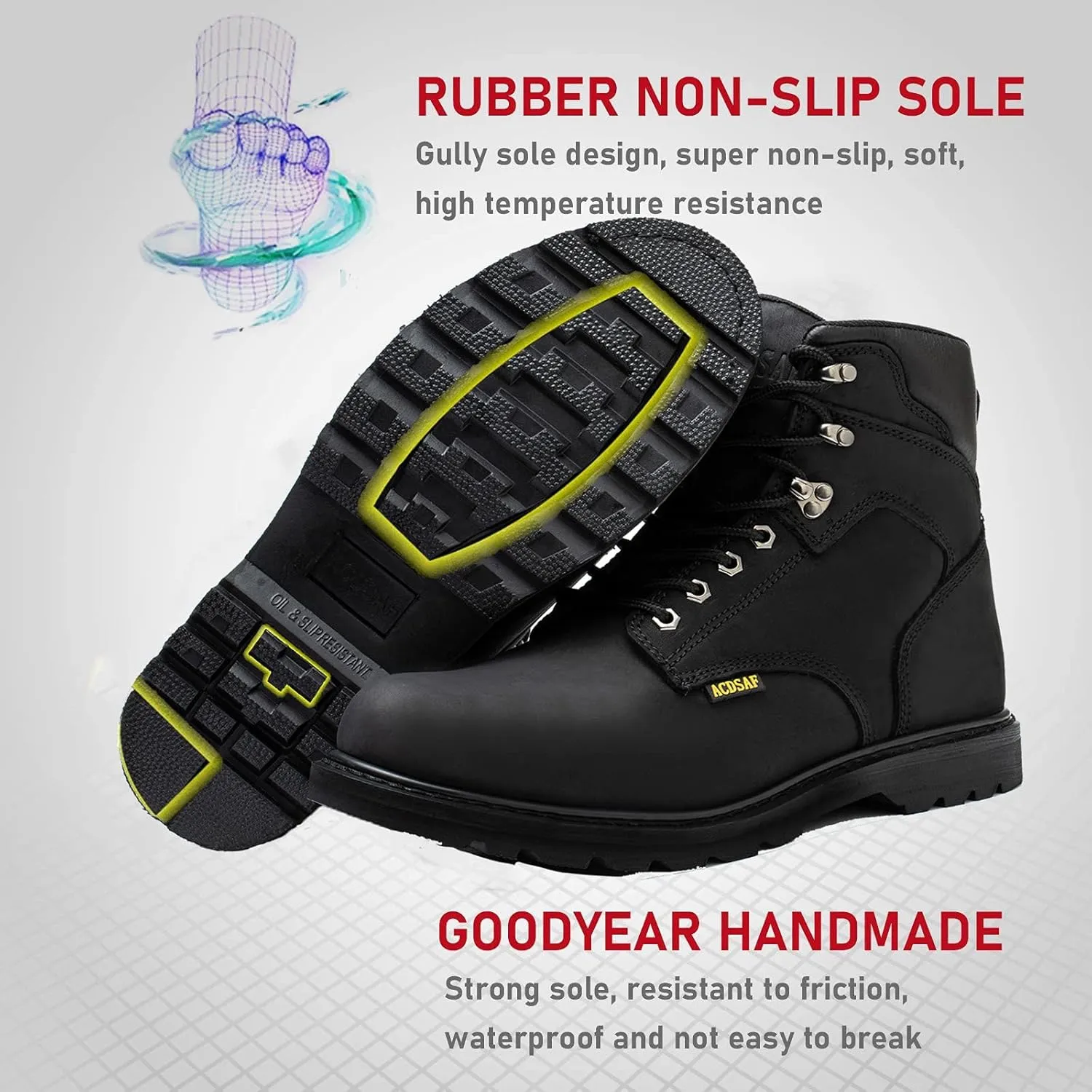 Work Boots for Men Waterproof Comfortable Anti-Fatigue Soft Toe Working Shoes Slip Resistant Construction Safety Work Boots