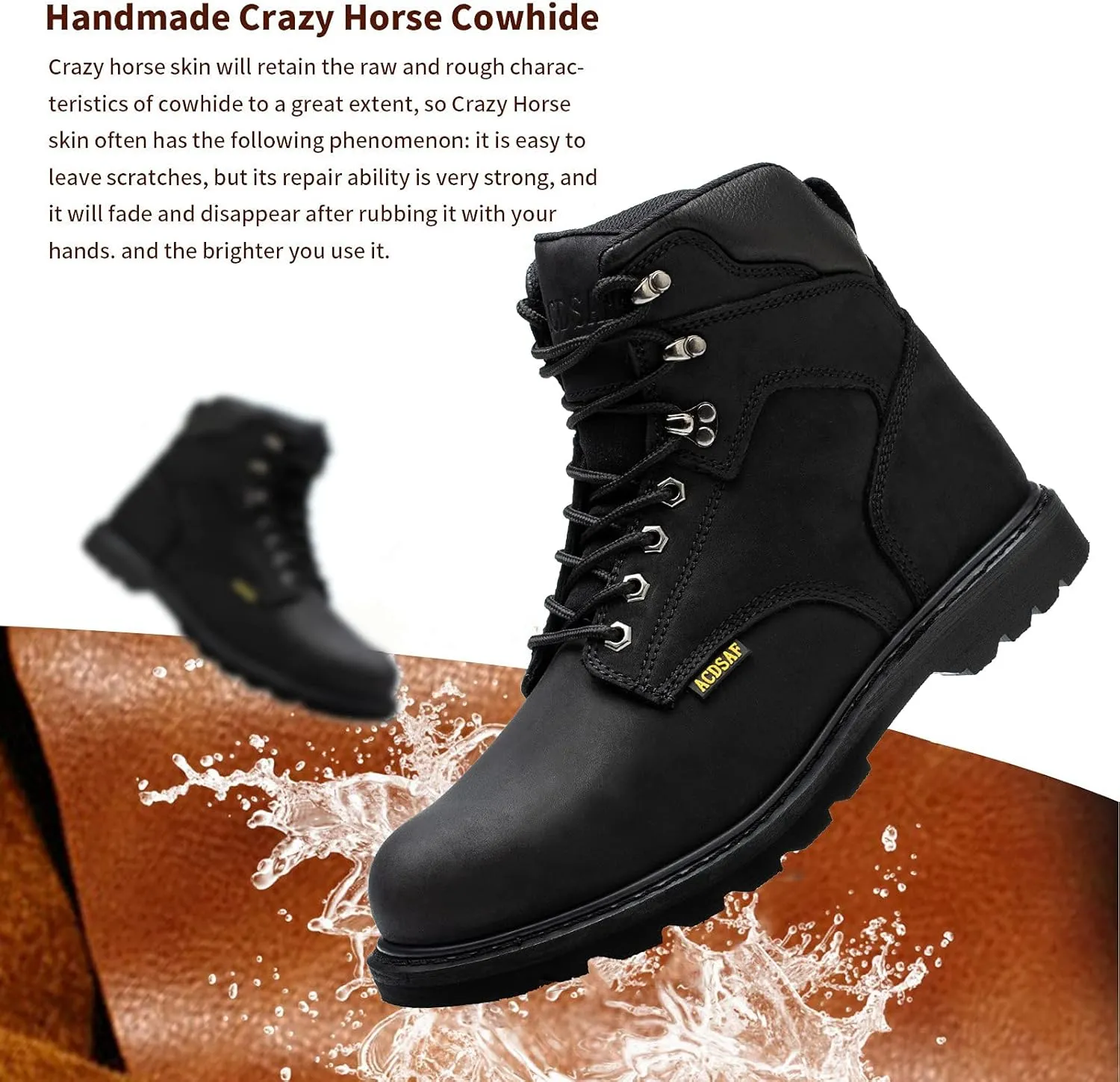 Work Boots for Men Waterproof Comfortable Anti-Fatigue Soft Toe Working Shoes Slip Resistant Construction Safety Work Boots