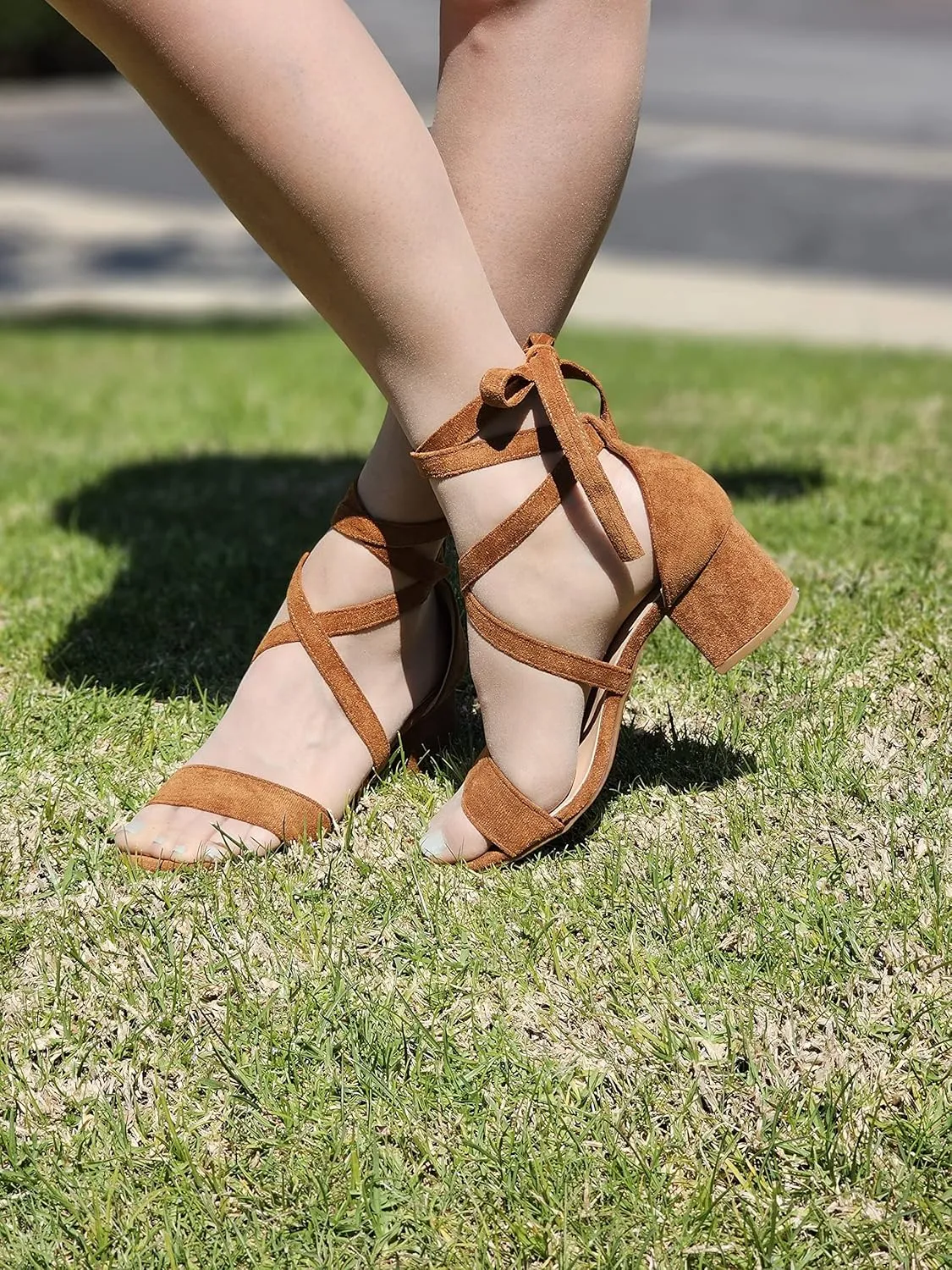 Wrap Around Comfort Low Block Heel Sandals Open Toe Strappy Tie Up