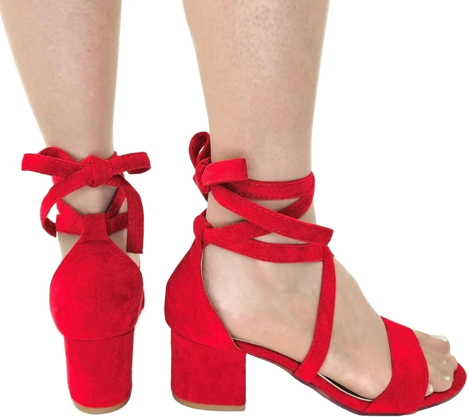Wrap Around Comfort Low Block Heel Sandals Open Toe Strappy Tie Up