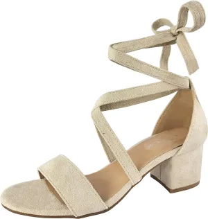 Wrap Around Comfort Low Block Heel Sandals Open Toe Strappy Tie Up