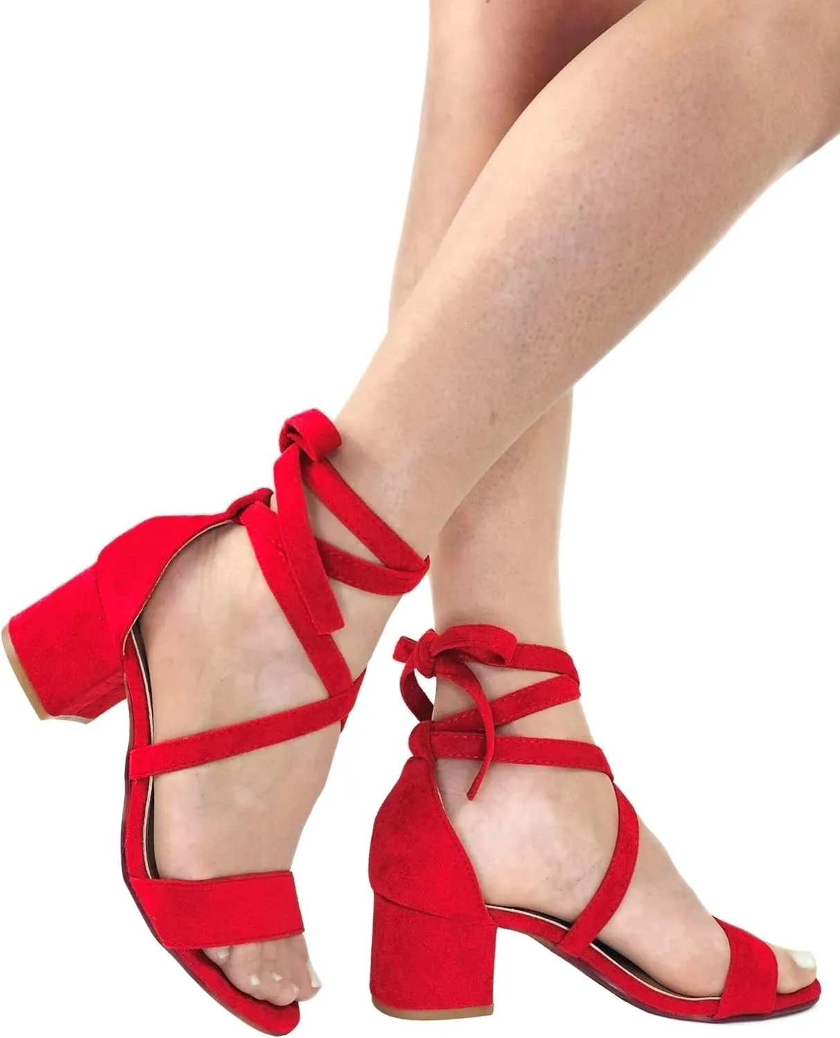 Wrap Around Comfort Low Block Heel Sandals Open Toe Strappy Tie Up