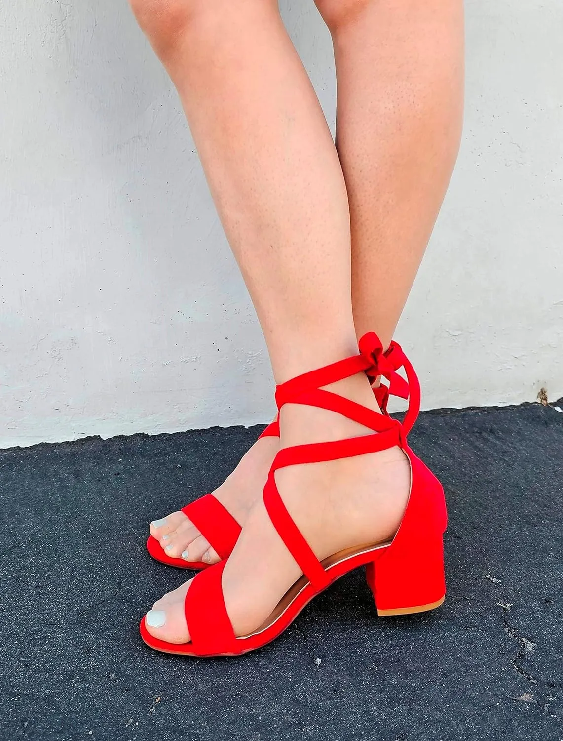 Wrap Around Comfort Low Block Heel Sandals Open Toe Strappy Tie Up