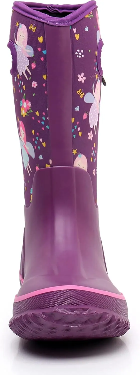 WTW Kids Rubber Rain Boots - Neoprene Insulated 100% Waterproof Mid Calf Mud Boots for Boys and Girls Winter Snow Boots