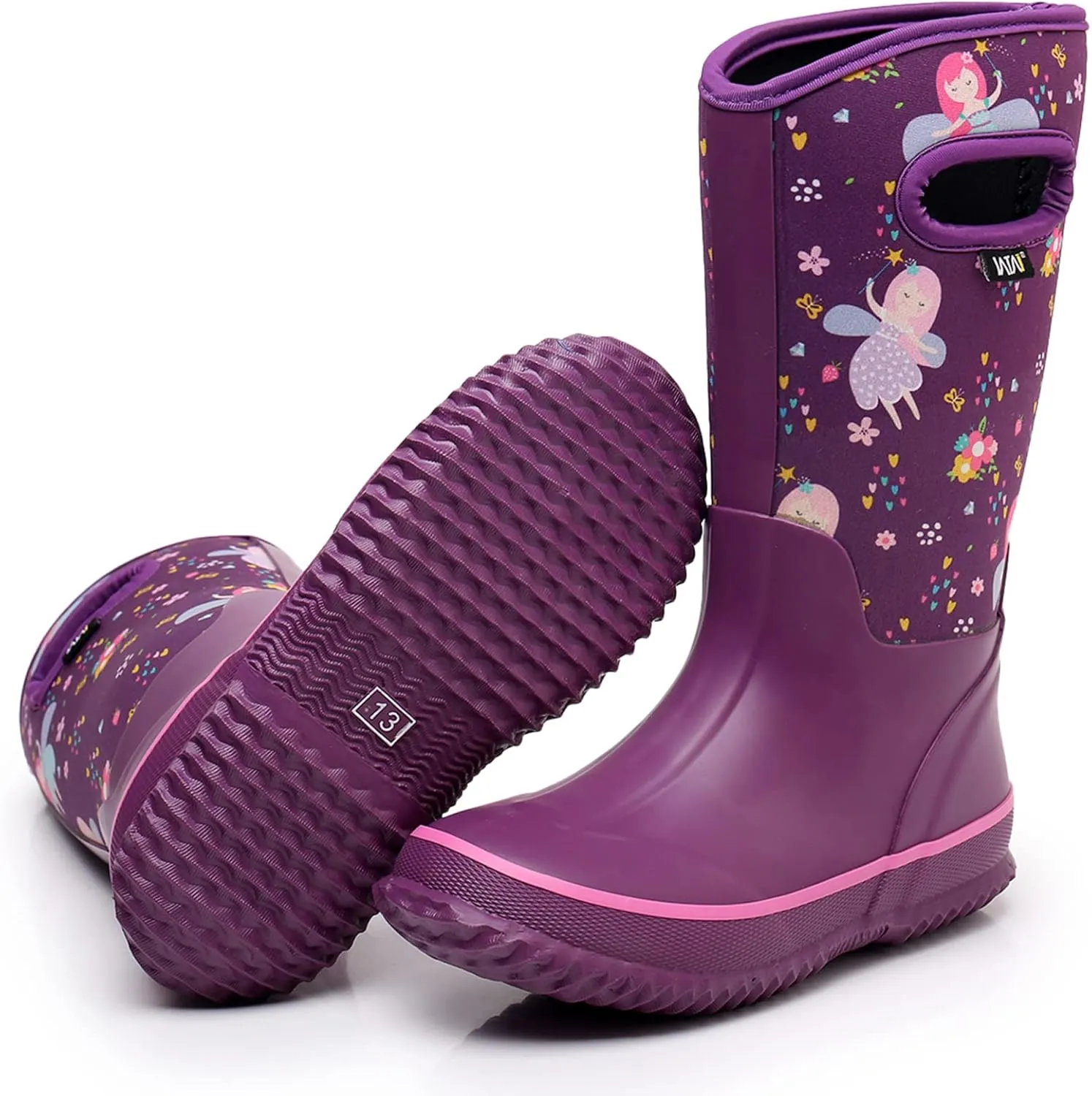 WTW Kids Rubber Rain Boots - Neoprene Insulated 100% Waterproof Mid Calf Mud Boots for Boys and Girls Winter Snow Boots