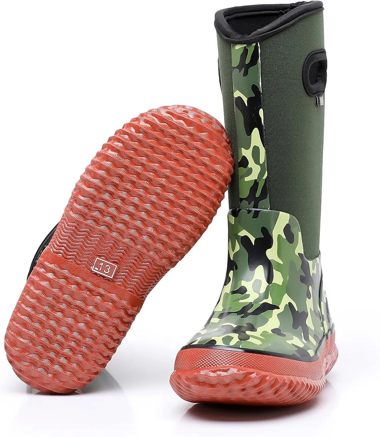 WTW Kids Rubber Rain Boots - Neoprene Insulated 100% Waterproof Mid Calf Mud Boots for Boys and Girls Winter Snow Boots