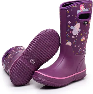 WTW Kids Rubber Rain Boots - Neoprene Insulated 100% Waterproof Mid Calf Mud Boots for Boys and Girls Winter Snow Boots