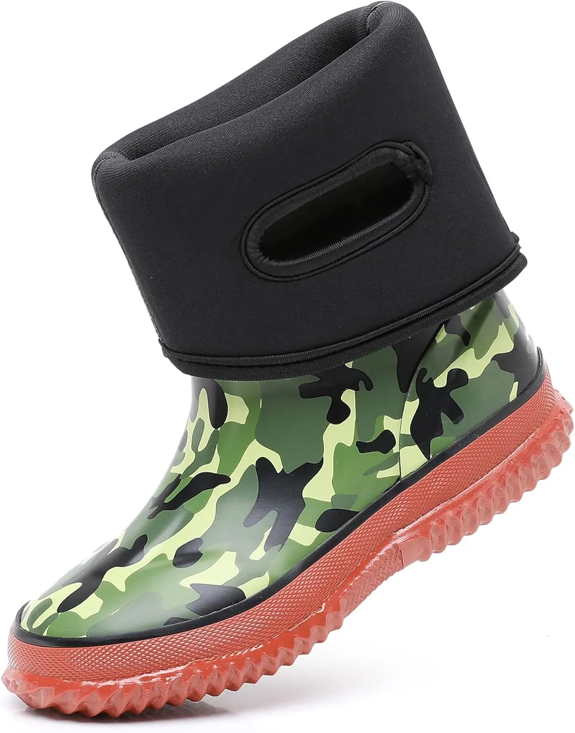 WTW Kids Rubber Rain Boots - Neoprene Insulated 100% Waterproof Mid Calf Mud Boots for Boys and Girls Winter Snow Boots