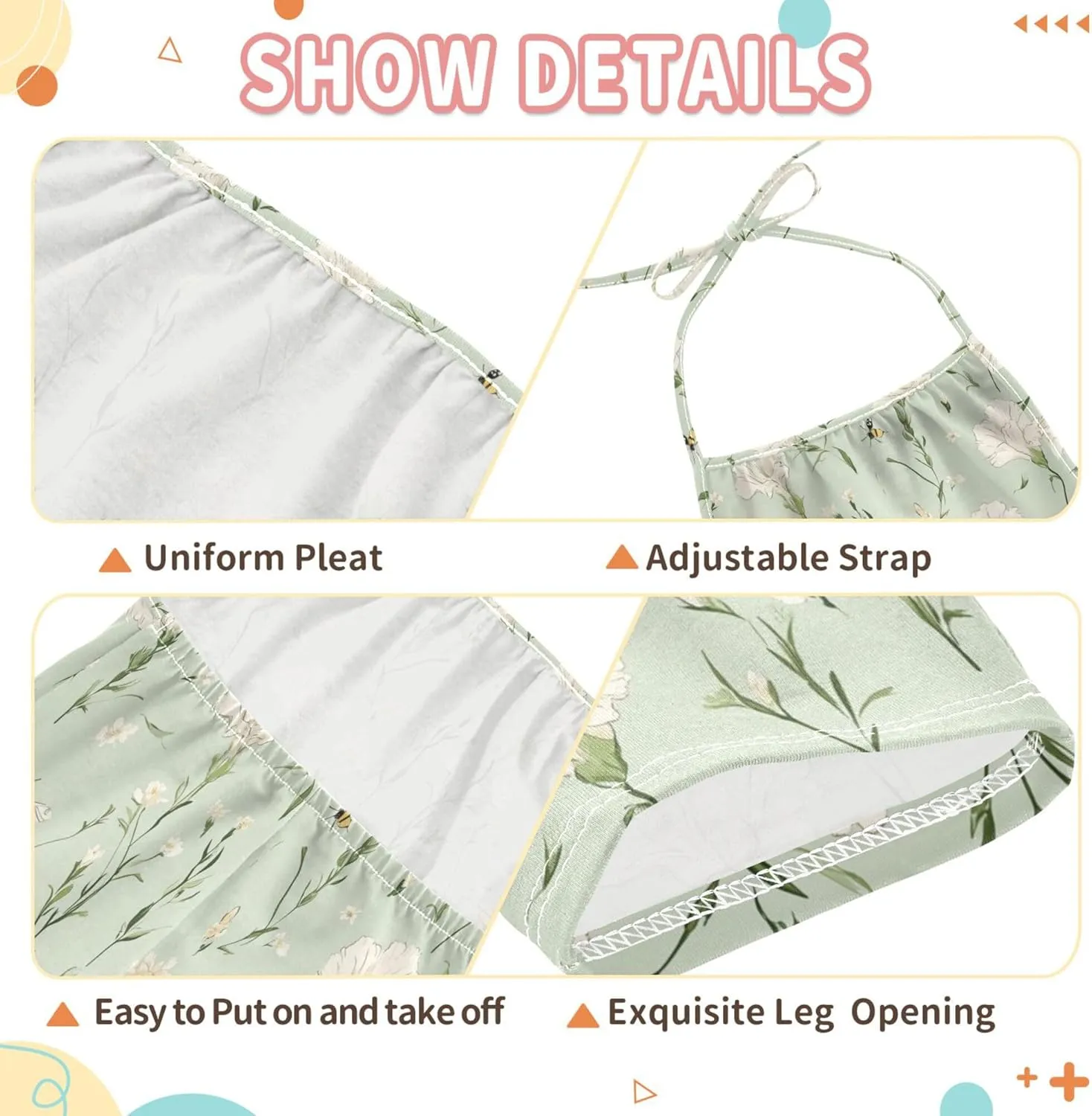 Wudan Cartoon Dianthus Sage Green Toddler Romper with Pockets Sleevesless Jumpsuits Cotton Hawaiian Pants Outfits 1T
