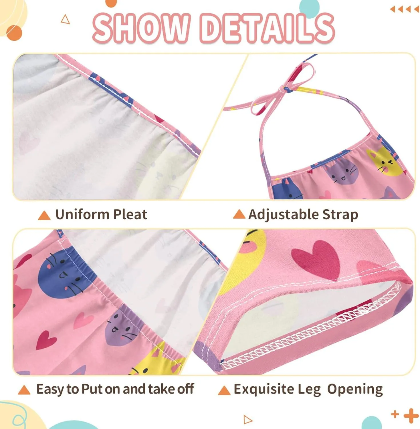 Wudan Cartoon Hearts Cat Pink Toddler Girl Romper with Pockets Sleevesless Jumpsuits Cotton Outfits Summer 1T