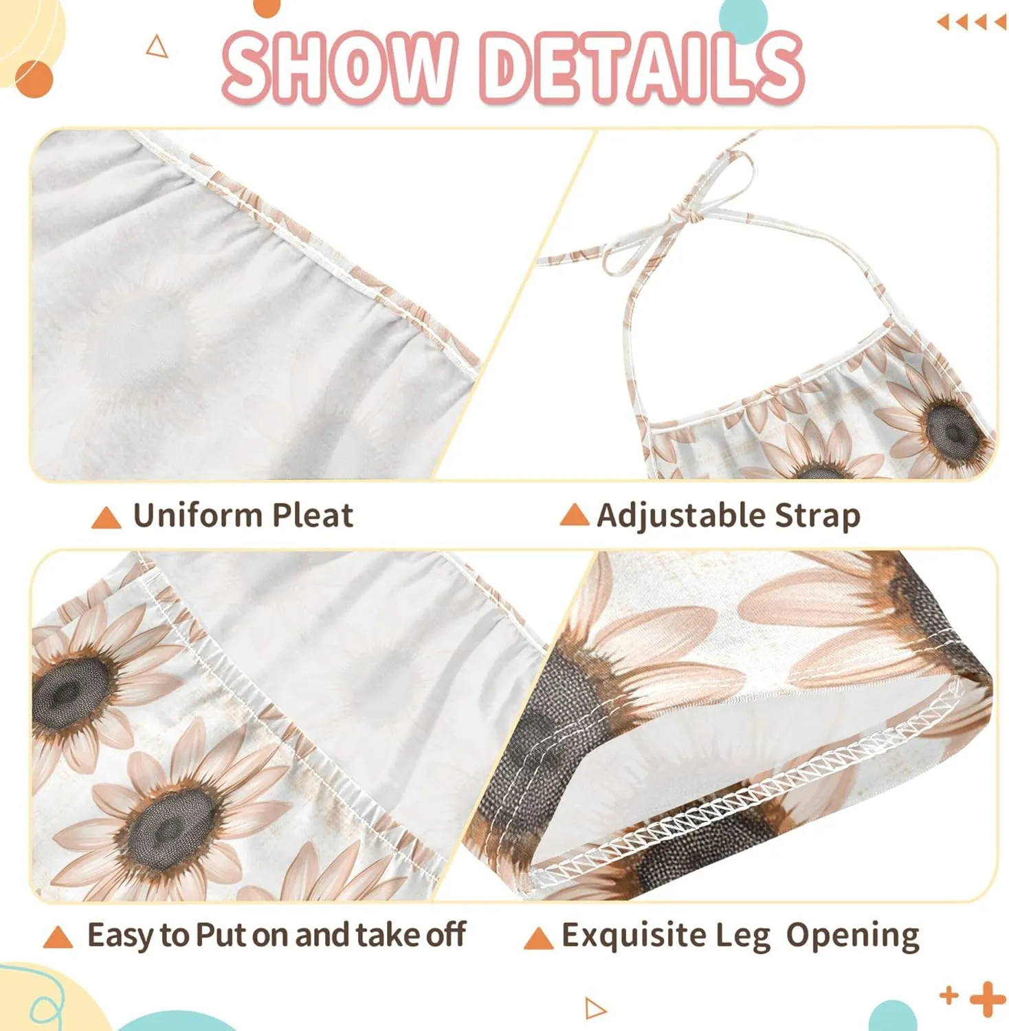 Wudan Cartoon Sunflower Star Rose Gold Toddler Girls Romper with Pockets Backless Jumpsuits Cotton Summer Romper Pants 1T