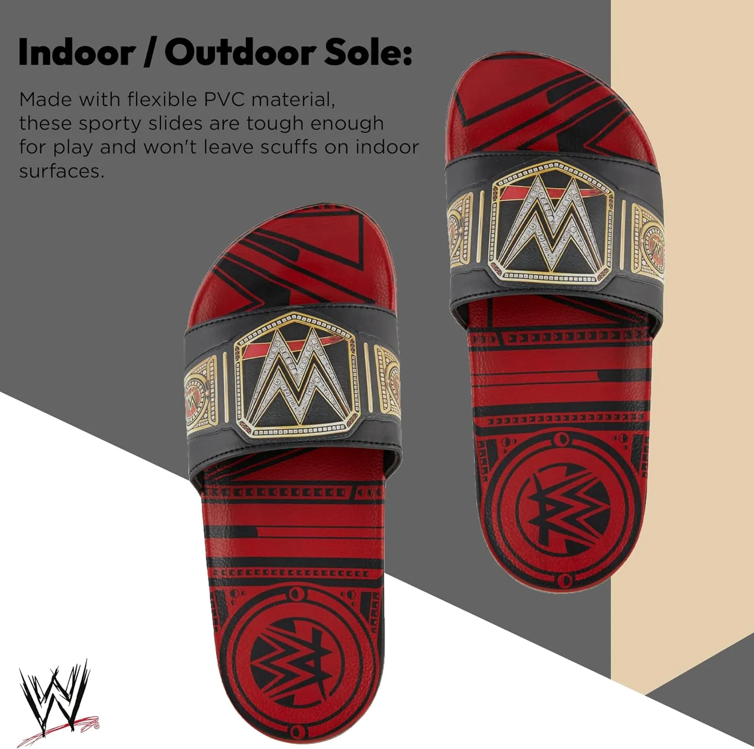 WWE Mens Championship Belt Slides - John Cena, Roman Reigns, Seth Rollins World Wrestling Champion Belt Slip On Slide Sandals