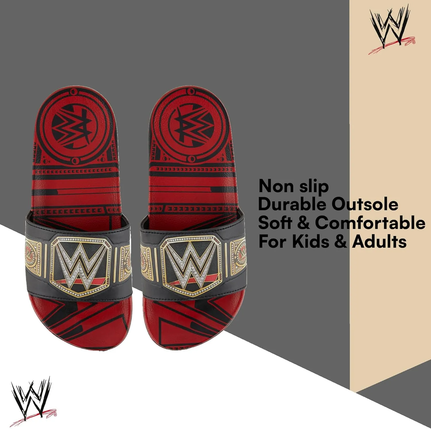 WWE Mens Championship Belt Slides - John Cena, Roman Reigns, Seth Rollins World Wrestling Champion Belt Slip On Slide Sandals