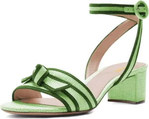 XYD Women Knotted Block Low Heel Sandals Crossed Ankle Strap Round Open Toe Color-blocking Dress Canvas Shoes